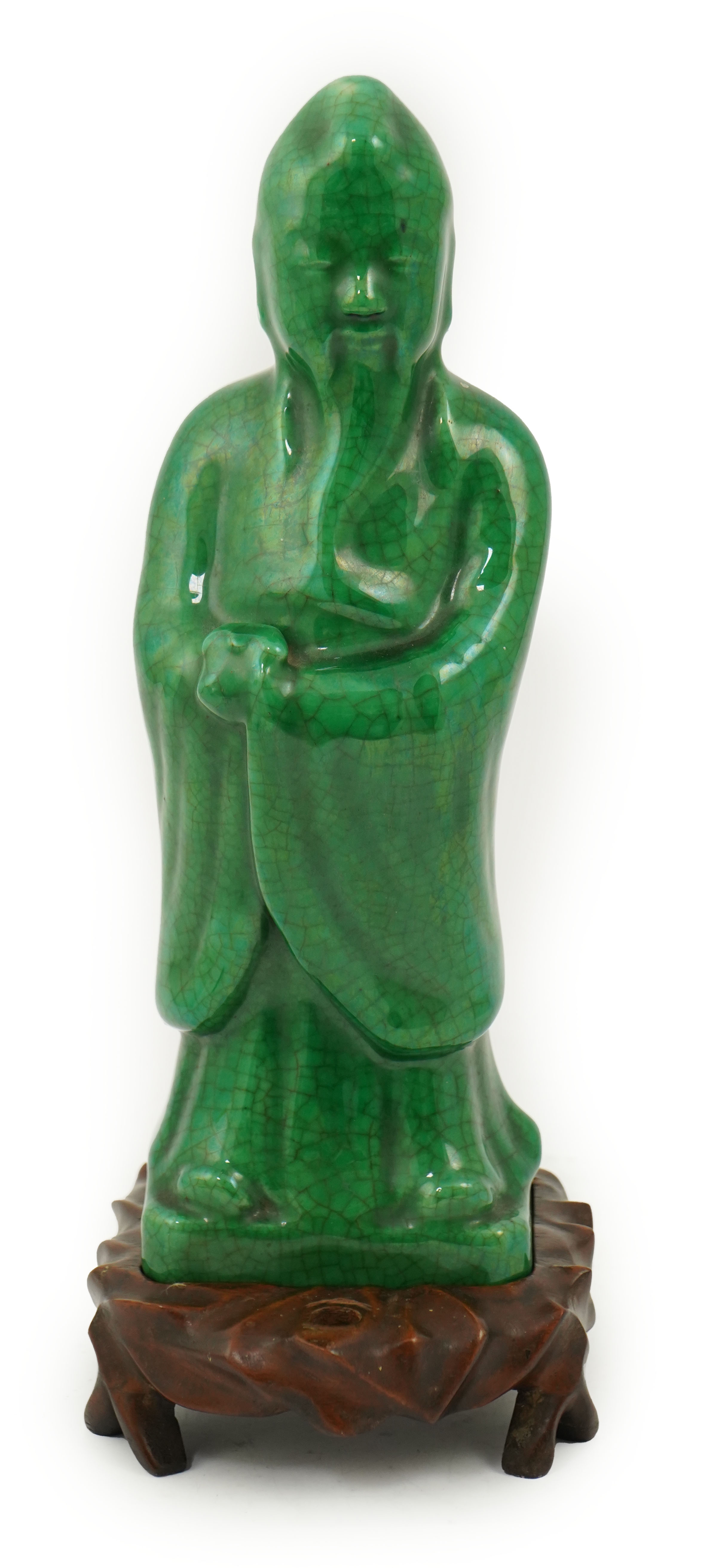 A Chinese green crackle-glazed figure of Shouxing, 18th/19th century